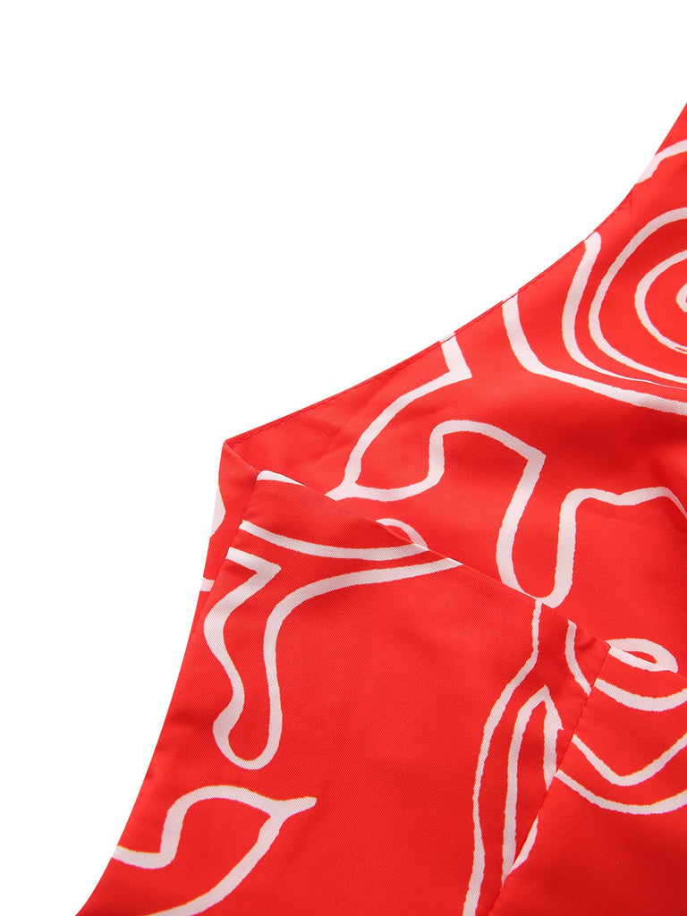 Rot 1960er Abstraktes Muster Cutout Twist Halter Kleid