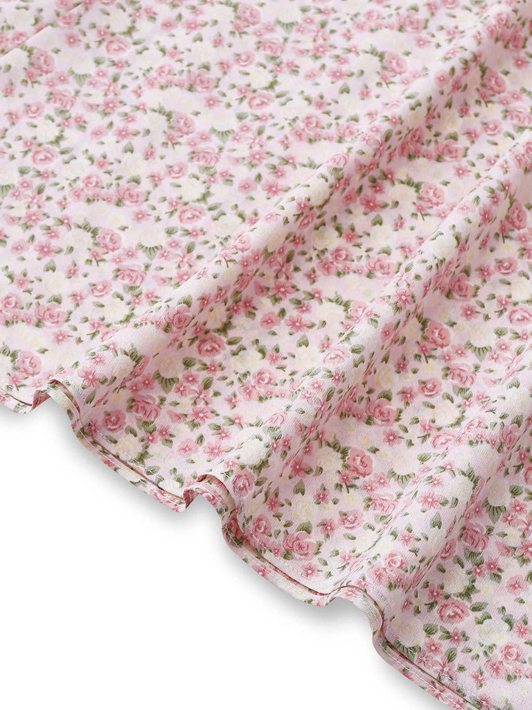 [Vorverkauf] Rosa 1940er Kleingemustert Blumen Bogen Gürtel Kleid