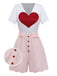 [Vorverkauf] Weiß 1960er Herz Druck Rosa Button Detail Romper