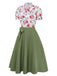 [Vorverkauf] 2PCS Grün 1950er Blumen Schleife Bluse & Swing Rock