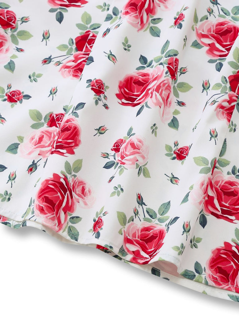 [Vorverkauf] Weiß 1950er Blumen Schleife Puffärmel Bluse