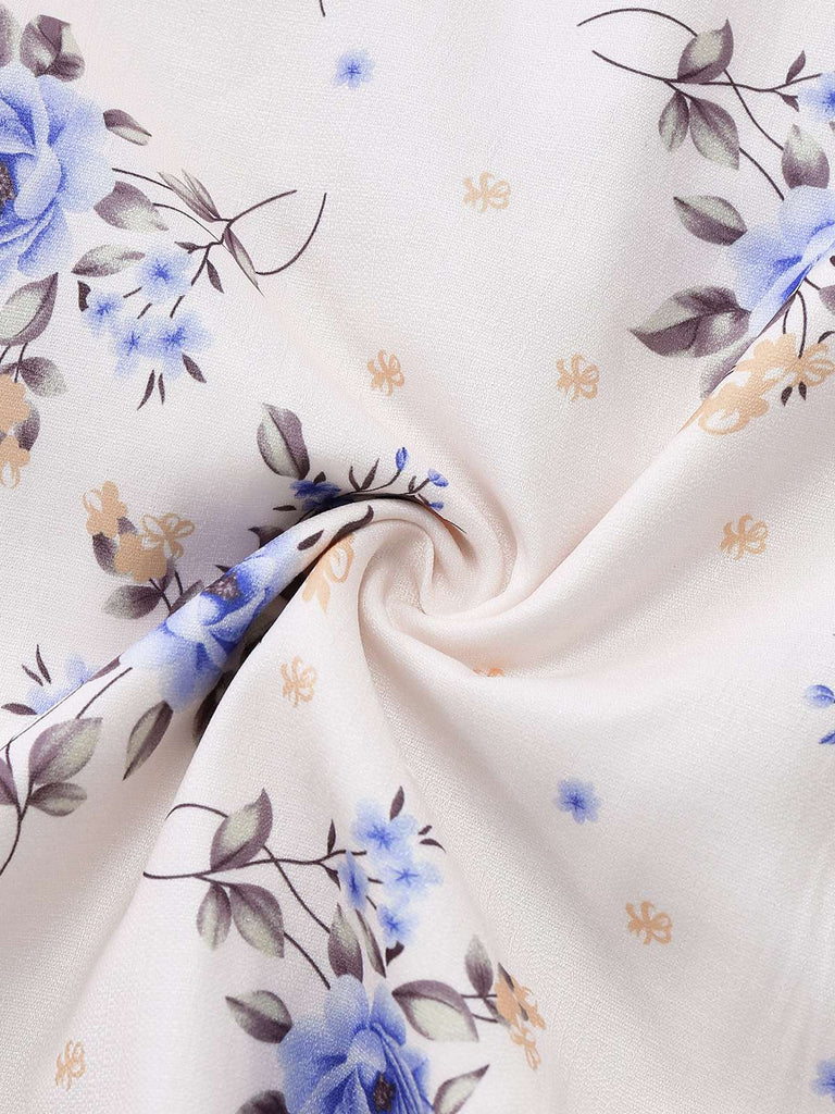 Beige 1950er Blumen Schnürung Seitenschlitz Kleid