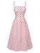 Rot 1950er Polka Punkte Quadratischer Hals Breit Träger Kleid