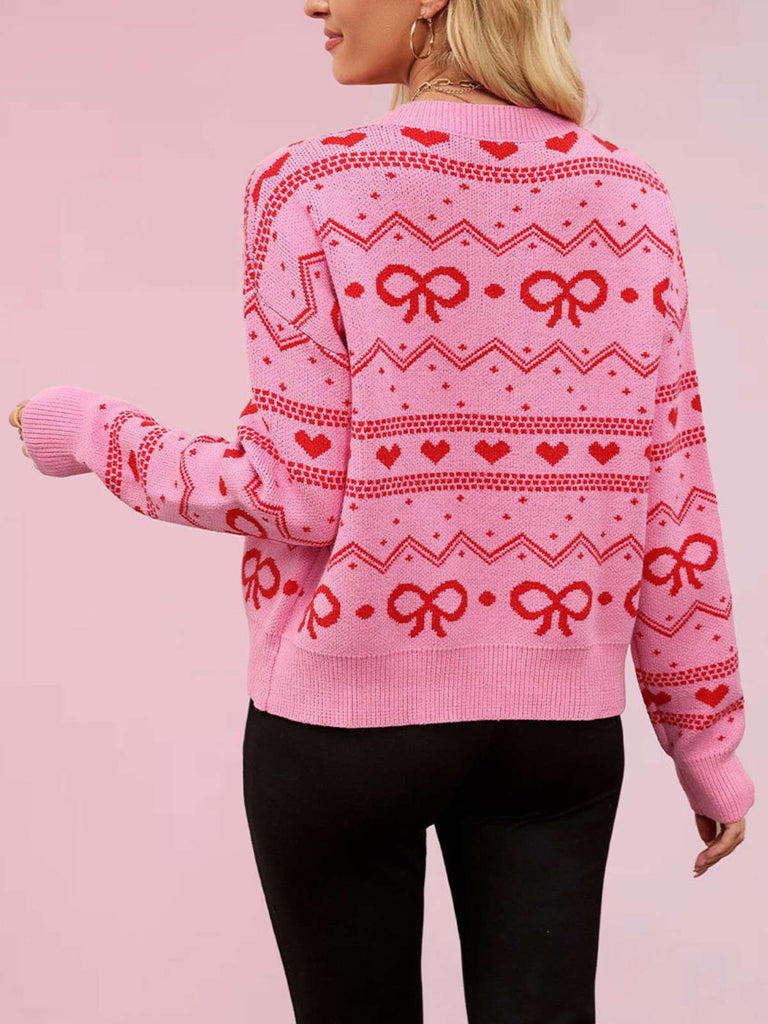 Weiß 1950er Valentinstag Herz Strickjacke