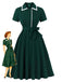 Dunkelgrün 1950er Kontrastierend Revers Swing Kleid