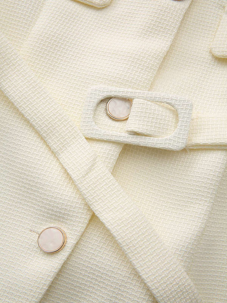 Beige 1950er Lange Ärmel Knöpfe Anzug Jacke