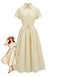 Gelb 1940er Taillenbindung Knopf Hemd Kragen Kleid