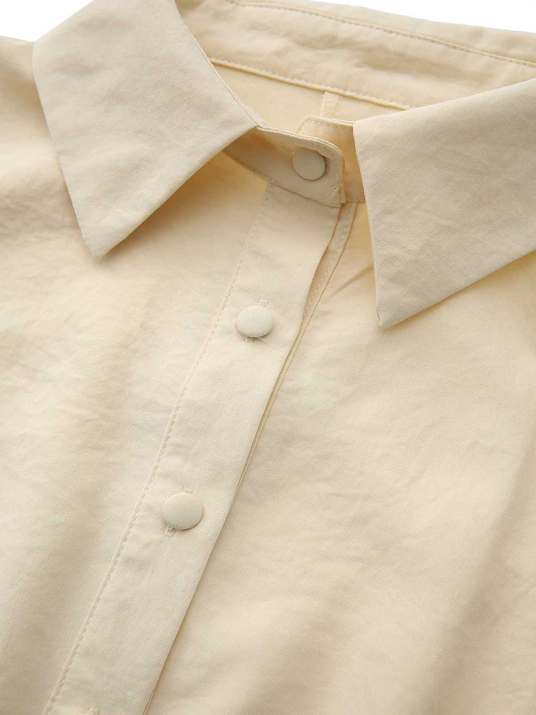Gelb 1940er Taillenbindung Knopf Hemd Kragen Kleid