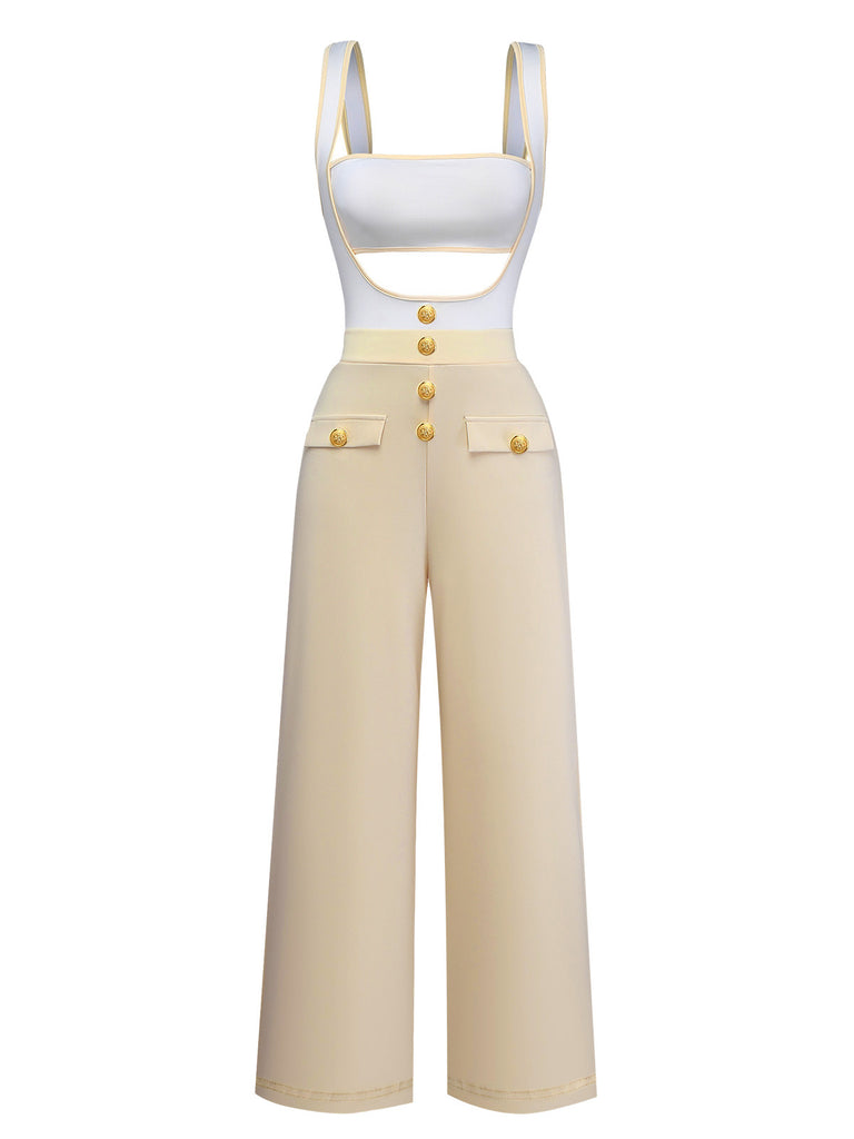 1950er Trägerlos Cut-Out Patchwork Jumpsuit Set