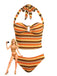 Orange 1980er Stricken Streifen Neckholder Tankini Set