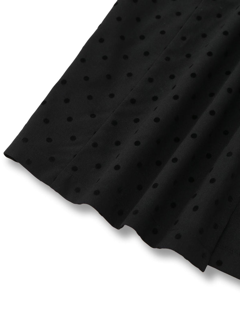 [Vorverkauf] Schwarz 1960er Tupfen Bogen Detail Seite Schlitz Kleid