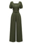 [Vorverkauf] Grün 1960er Solide Rüschen Puffärmel Jumpsuit