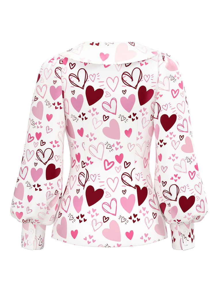 [Vorverkauf] 2PCS Rot 1960er Valentinstag Bindung Hals Bluse & Rock