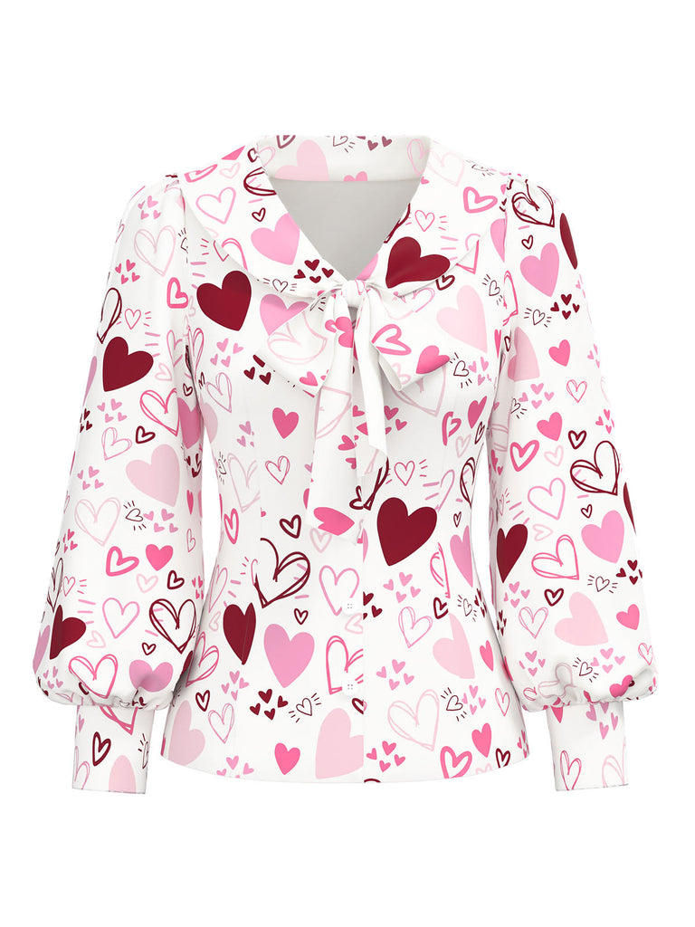 [Vorverkauf] 2PCS Rot 1960er Valentinstag Bindung Hals Bluse & Rock