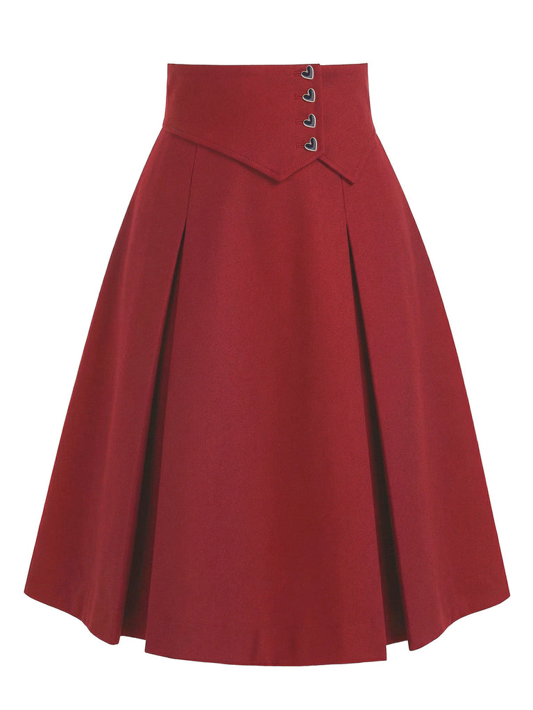 [Vorverkauf] 2PCS Rot 1960er Valentinstag Bindung Hals Bluse & Rock