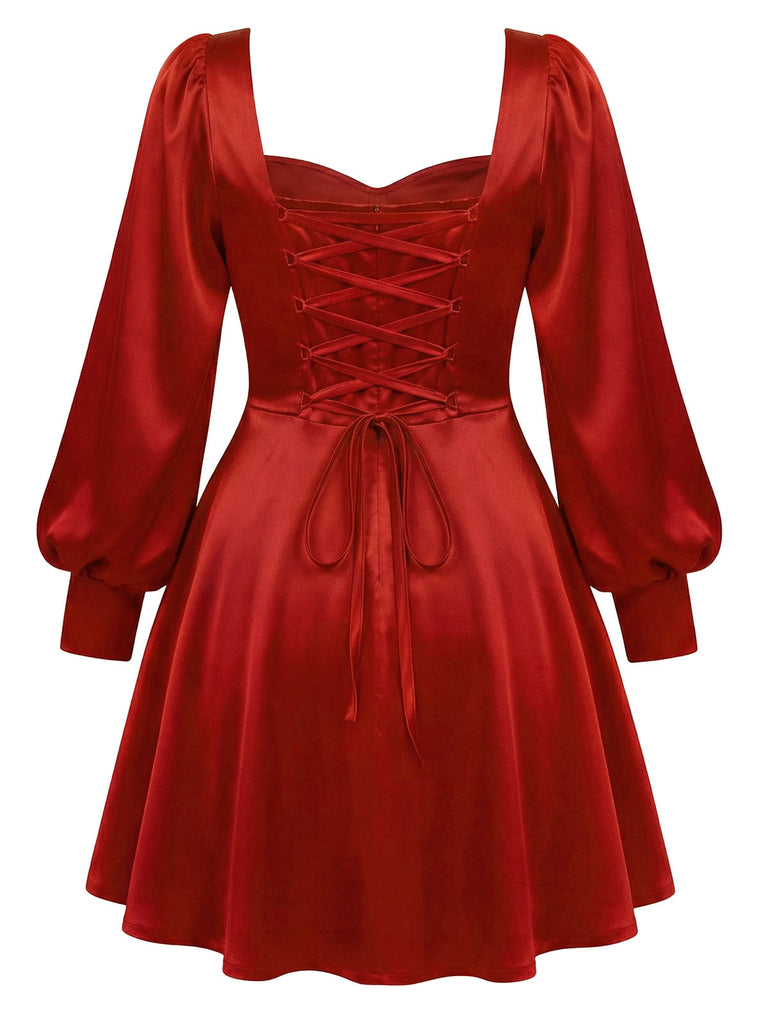 [Vorverkauf] [Übergröße] Weinrot 1960er Valentinstag Satin 3D Rose Kleid