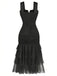 1930er Solide Netz Patchwork Gerafft Enges Kleid