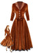 Braun 1940er Solide Revers Samt Schein Zweiteiler Kleid
