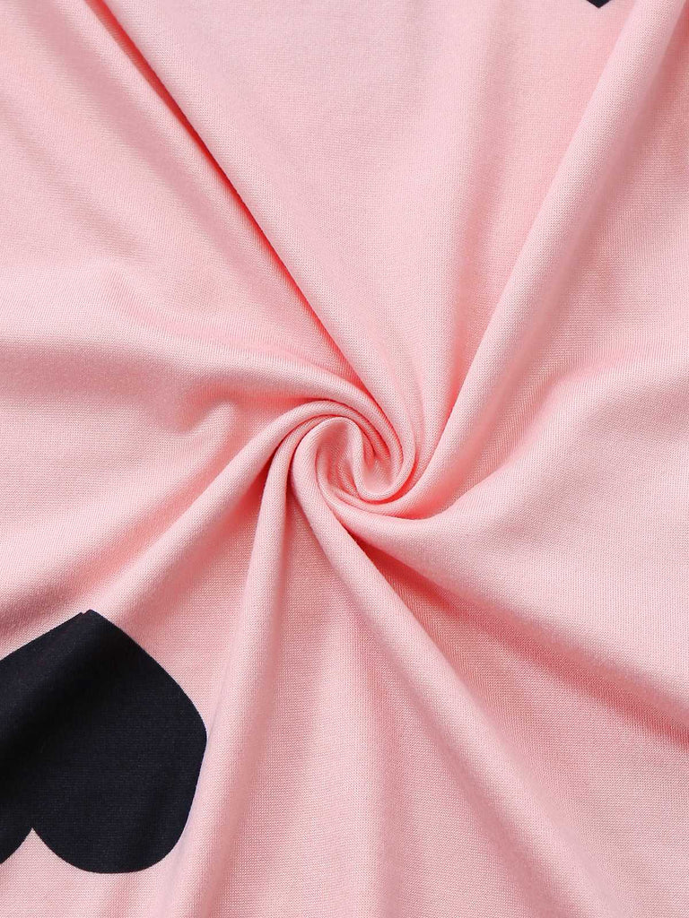 Rosa 1960er Herz Rundhals Enges Kleid