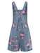 Blau 1960er Jeansstoff Blumen Breit Träger Romper