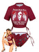 1980er Totenkopf Rose Grafik Tankini Set
