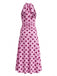 Pfirsichrosa Polka-Dot-Midikleid im Stil der 1930er Jahre mit V-Ausschnitt und Neckholder, Größe 4