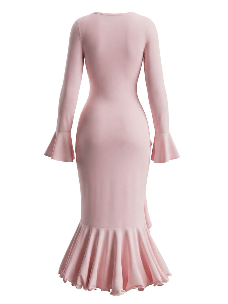 1930er Rüschen Taste Seiten Schlitz Midi Kleid