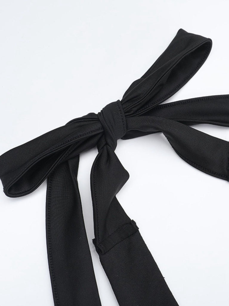 Schwarz 1980er Solide Halter Rückenfrei Ausgestellt Jumpsuit