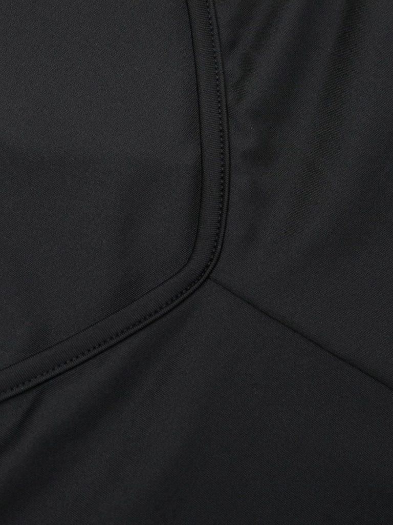 Schwarz 1980er Solide Halter Rückenfrei Ausgestellt Jumpsuit