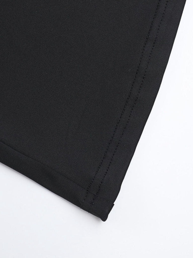 Schwarz 1980er Solide Halter Rückenfrei Ausgestellt Jumpsuit