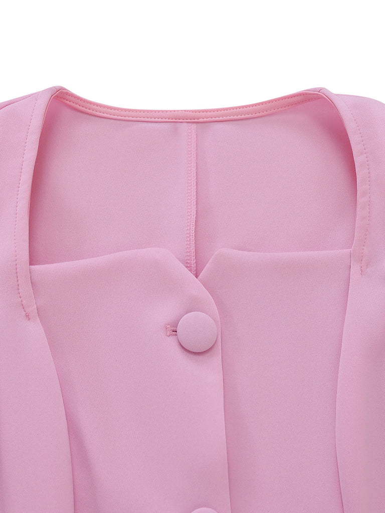 1950er Solide Lang Ärmel Plissiertes Kleid