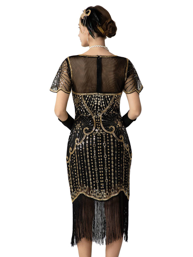 1920er Pailletten Perlen Fransen Charleston Kleid