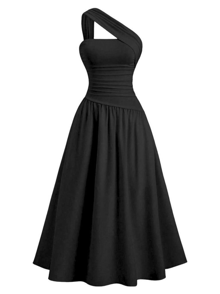 1930er Solide Wickel Eine Schulter Taille Gerafft Kleid