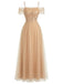Beige 1930er Pailletten Netz Patchwork Kalte Schulter Kleid