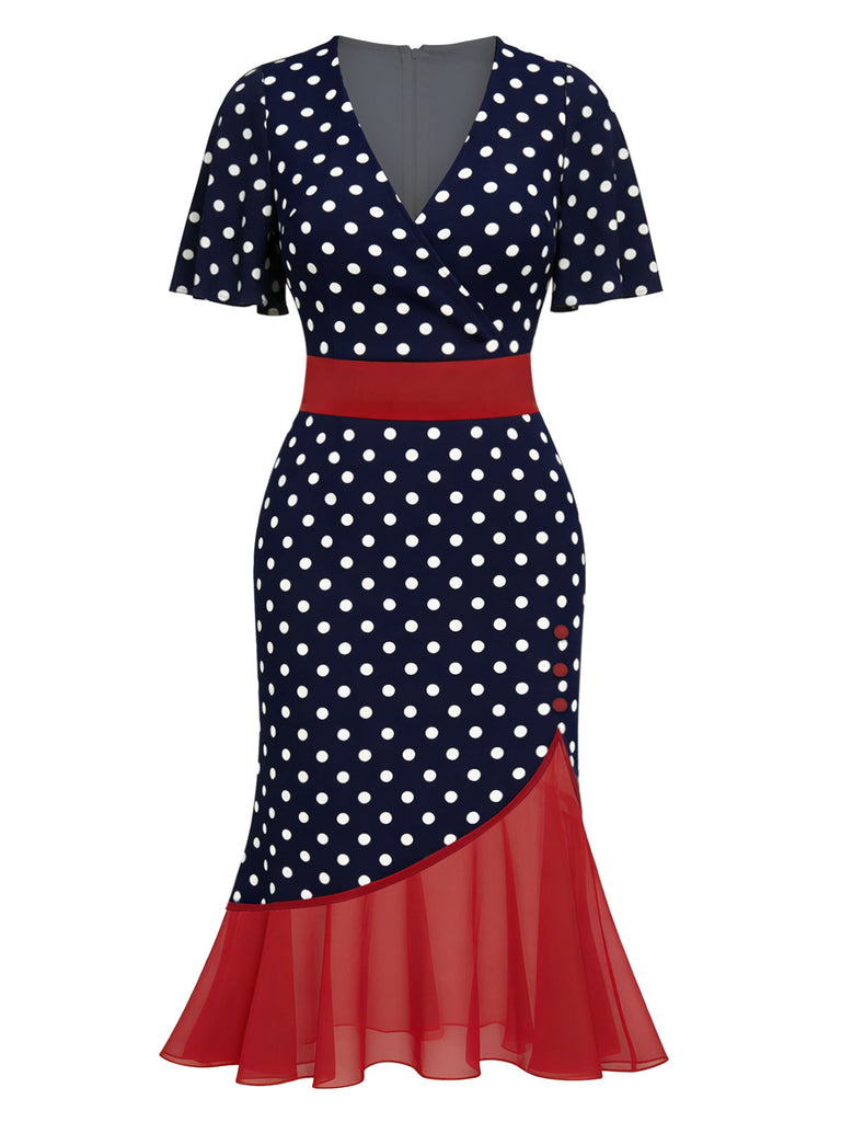 [Vorverkauf] [Übergröße] Mehrfarbig 1930er Tupfen Netz Meerjungfrauenkleid