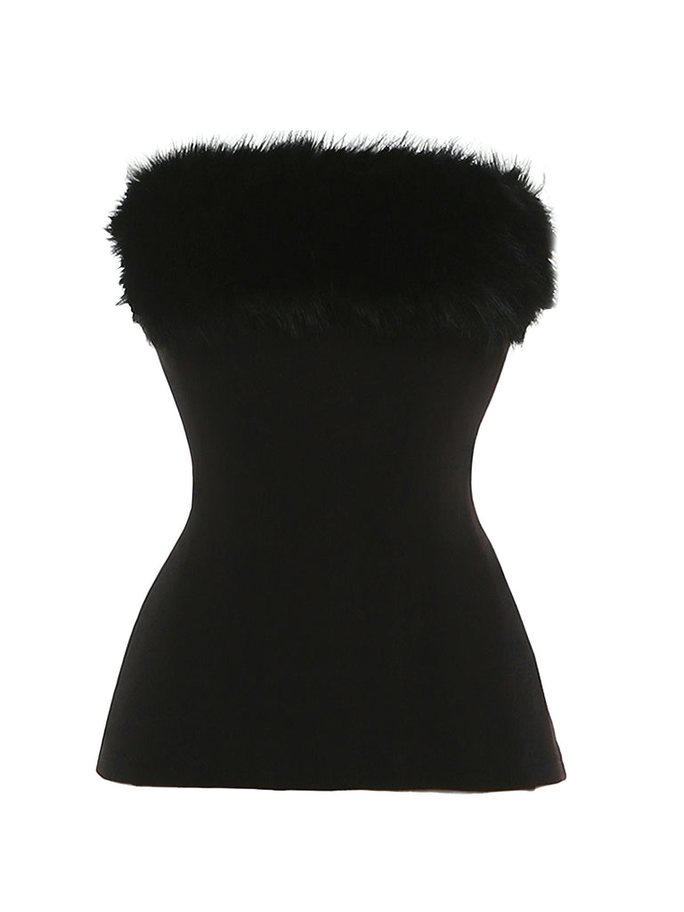 1980er Solide Trägerlos Plüsch Tailliert Top