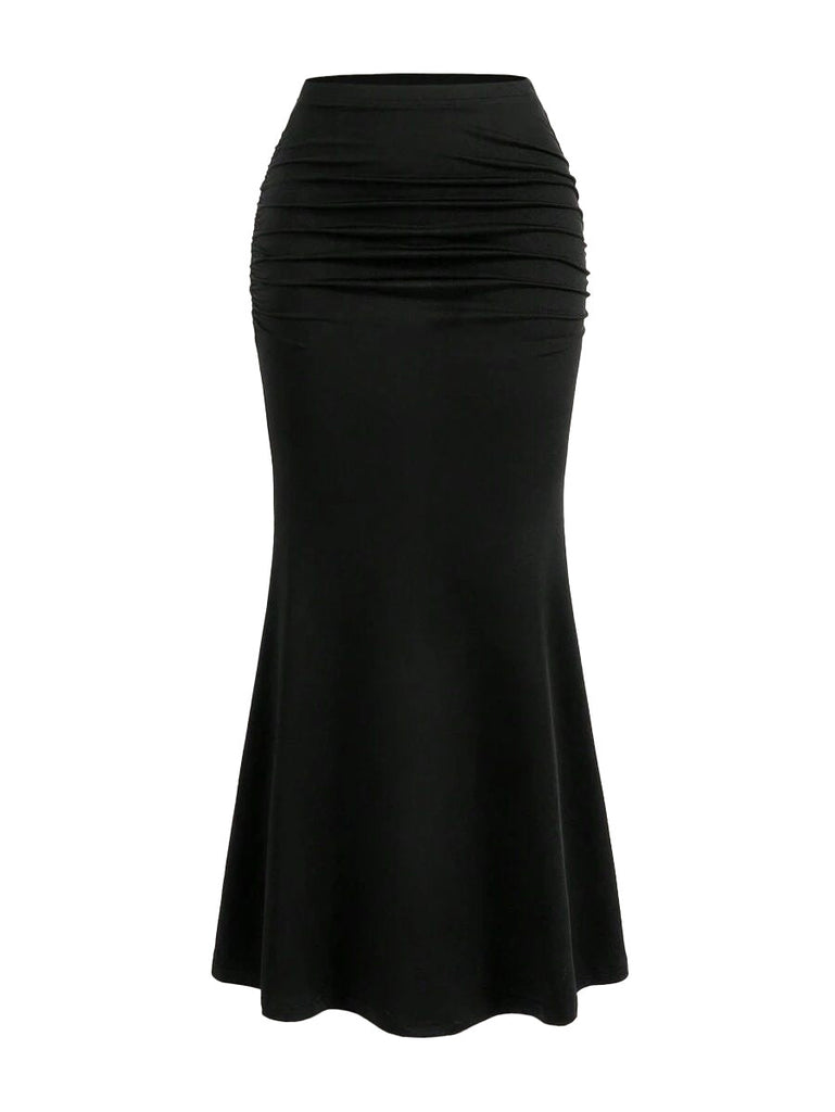 30er Maxirock mit Hohe Taille und Raffung