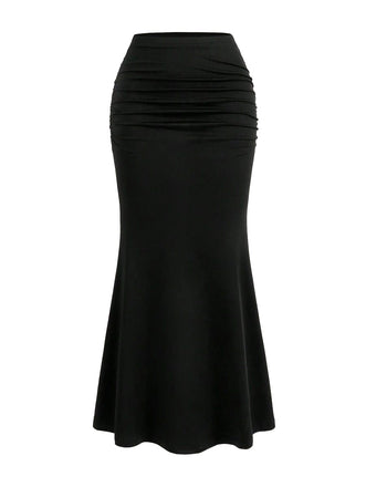 30er Maxirock mit Hohe Taille und Raffung