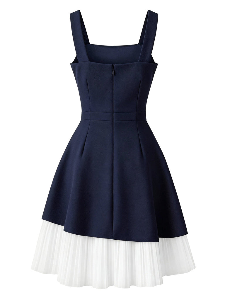 [Vorverkauf] Dunkelblau 1950er Doppelreiher Spitze Träger Kleid