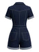 Dunkelblau 1960er Hemd Kragen Denim Romper