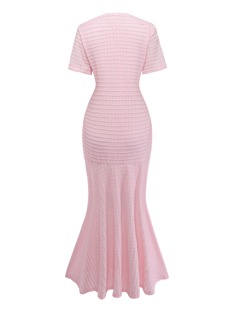 Einfarbiges, kurzärmeliges, figurbetontes Maxikleid aus den 1930er Jahren 2