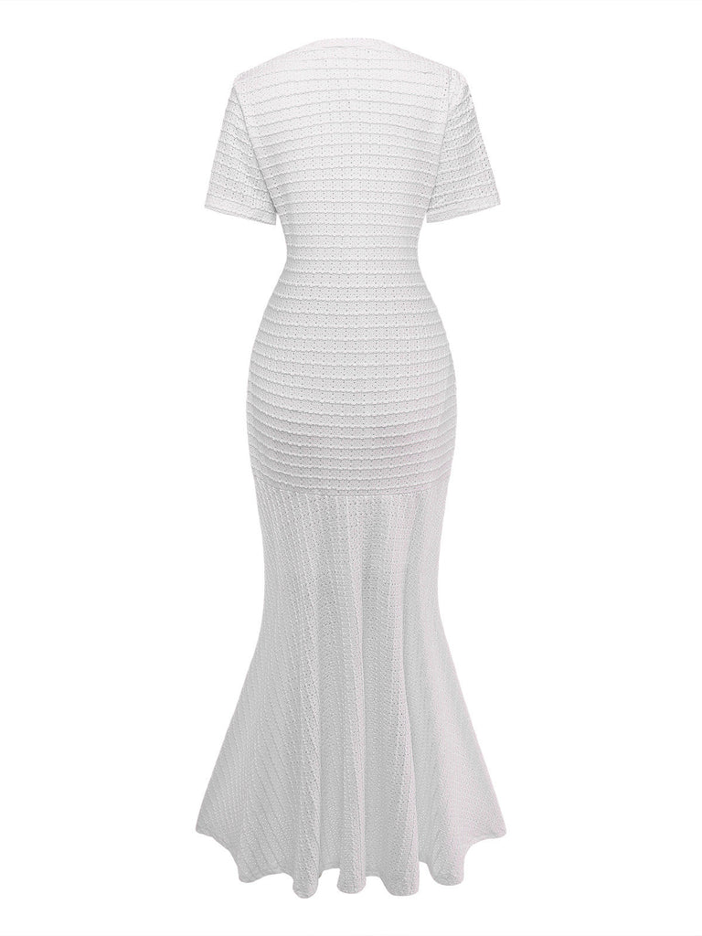 Einfarbiges, kurzärmeliges, figurbetontes Maxikleid aus den 1930er Jahren 4