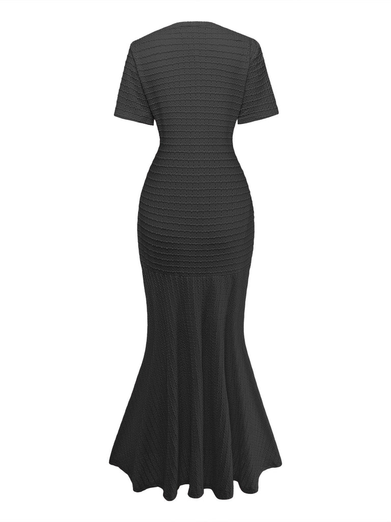 Einfarbiges, kurzärmeliges, figurbetontes Maxikleid aus den 1930er Jahren, Größe 6
