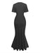 Einfarbiges, kurzärmeliges, figurbetontes Maxikleid aus den 1930er Jahren, Größe 6