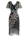 Schwarz 1920er Pfau Pailletten Perlen Fransen Flapper Kleid