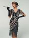 Schwarz 1920er Pfau Pailletten Perlen Fransen Flapper Kleid