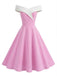 1950er Schulterfrei Ärmellos Farbblock Kleid