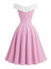 1950er Schulterfrei Ärmellos Farbblock Kleid