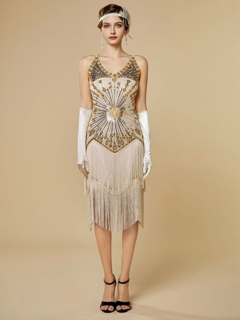 1920er Pailletten Fransen Spaghetti Träger Flapper Kleid