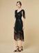 1920er Pailletten Fransen Flapper V-Ausschnitt Kleid